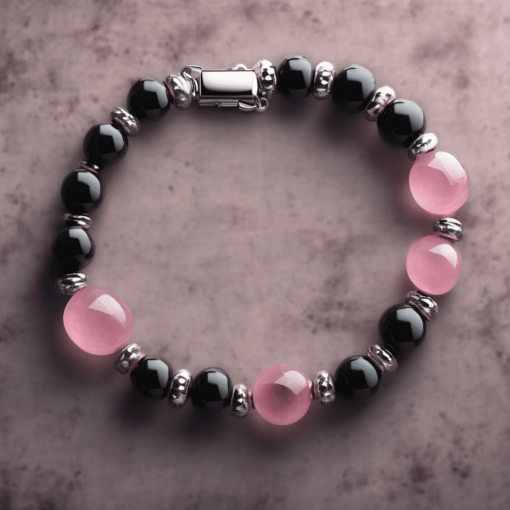 Pink & Black Obsidian Crystal Bracelet