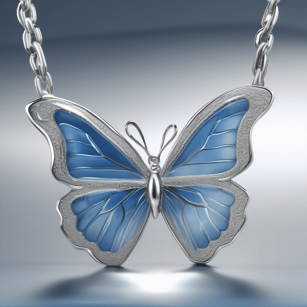 Iced Blue Butterfly Silver Necklace
