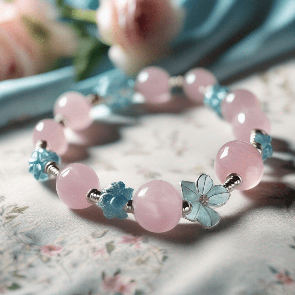 Braided Rope Crystal Flower Bracelet – Rose Quartz & Aquamarine