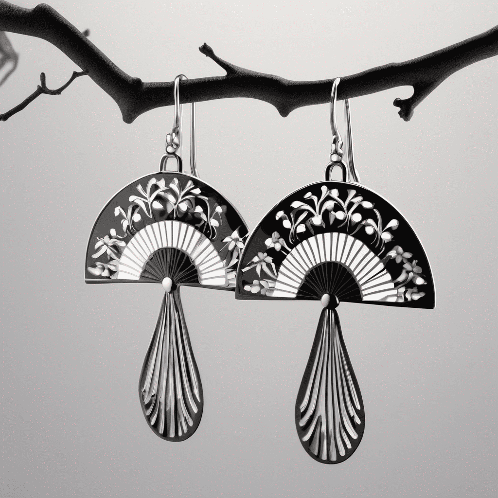 Black & White Flower Fan Earrings – Simple Elegance