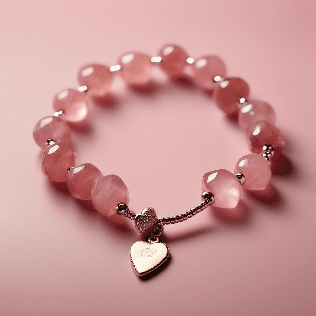 Strawberry Quartz Bracelet with Heart Charm